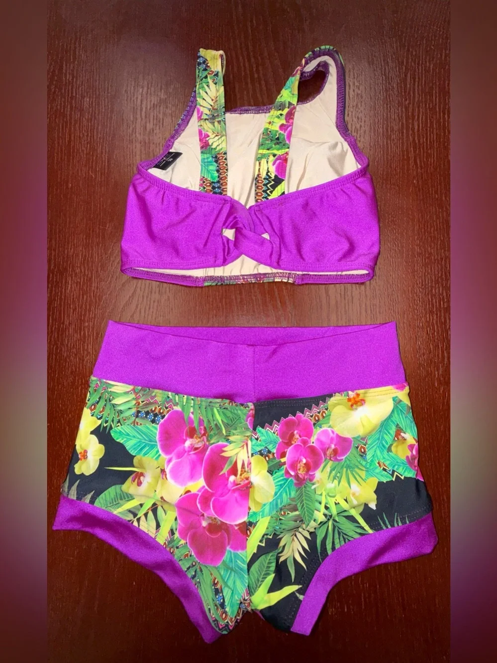 Kandi Kouture Floral Tropical Bra & Shorts Dance Set Size Child Medium (7/8)